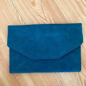 Ann Taylor teal suede oversized clutch